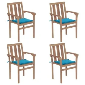 Stapelbare Gartenstühle 4 Stück aus massivem Teakholz mit Kissen von vidaXL, Gartenstühle - Ref: Foro24-3073383, Preis: 491,8...