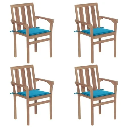 Stackable garden chairs 4 pcs solid teak wood with cushions by vidaXL, Garden chairs - Ref: Foro24-3073383, Price: 491,83 €, ...