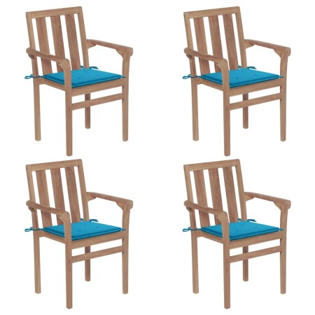 Stapelbare Gartenstühle 4 Stück aus massivem Teakholz mit Kissen von vidaXL, Gartenstühle - Ref: Foro24-3073383, Preis: 502,1...