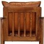 Sillón de cuero auténtico marrón con madera de acacia