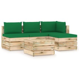 Muebles de jardín 5 piezas con cojines madera impregnada verde
