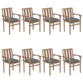 Stapelbare Gartenstühle 8 Stück aus massivem Teakholz mit Kissen von vidaXL, Gartenstühle - Ref: Foro24-3073449, Preis: 1,00 ...