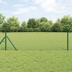 Reja con postes Verde 0.6 x 10 m Acero recubierto de PVC