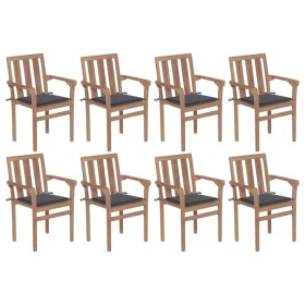 Stapelbare Gartenstühle 8 Stück aus massivem Teakholz mit Kissen von vidaXL, Gartenstühle - Ref: Foro24-3073433, Preis: 1,00 ...