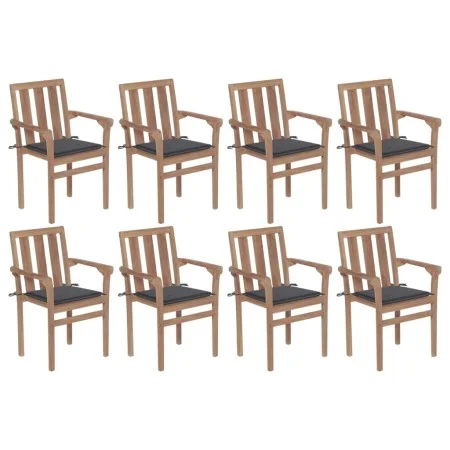 Stackable garden chairs 8 pcs solid teak wood with cushions by vidaXL, Garden chairs - Ref: Foro24-3073433, Price: 1,00 €, Di...