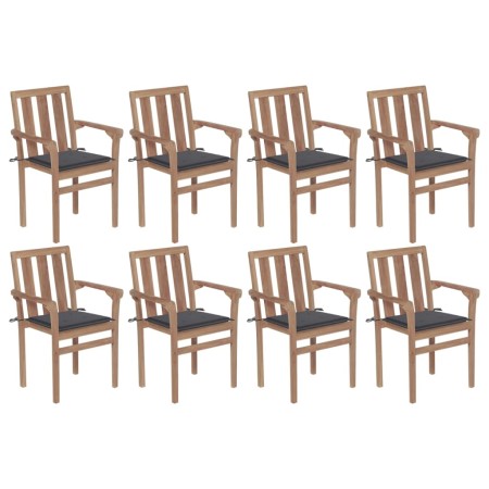 Stapelbare Gartenstühle 8 Stück aus massivem Teakholz mit Kissen von vidaXL, Gartenstühle - Ref: Foro24-3073433, Preis: 1,00 ...