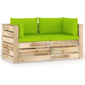 Sofá de palets 2 plazas cojines madera de pino impregnada verde