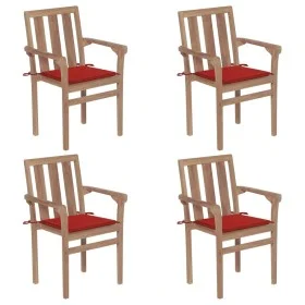 Stapelbare Gartenstühle 4 Stück aus massivem Teakholz mit Kissen von vidaXL, Gartenstühle - Ref: Foro24-3073385, Preis: 503,0...