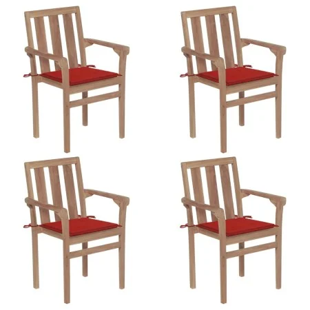 Stapelbare Gartenstühle 4 Stück aus massivem Teakholz mit Kissen von vidaXL, Gartenstühle - Ref: Foro24-3073385, Preis: 503,0...