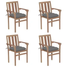 Stapelbare Gartenstühle 4 Stk. massives Teakholz mit Kissen von vidaXL, Gartenstühle - Ref: Foro24-3073395, Preis: 490,40 €, ...