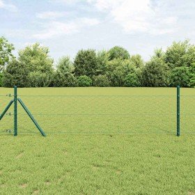 Reja con postes Verde 1.4 x 25 m Acero recubierto de PVC