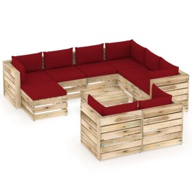 Muebles de jardín 10 piezas con cojines madera impregnada verde