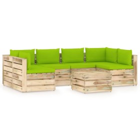 Muebles de jardín 7 piezas con cojines madera impregnada verde
