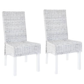 Sillas de comedor 2 uds ratán Kubu y madera caoba marrón claro