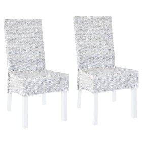 Sillas de comedor 2 uds ratán Kubu y madera caoba marrón claro Sillas de comedor 2 uds ratán Kubu y madera caoba marrón claro
