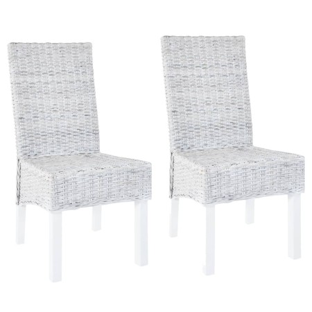 Sillas de comedor 2 uds ratán Kubu y madera caoba marrón claro