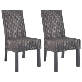 Sillas de comedor 2 unidades ratán Kubu y madera caoba marrón