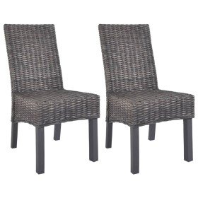 Sillas de comedor 2 unidades ratán Kubu y madera caoba marrón Sillas de comedor 2 unidades ratán Kubu y madera caoba marrón