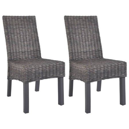 Sillas de comedor 2 unidades ratán Kubu y madera caoba marrón