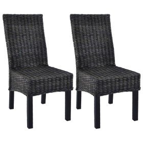 Sillas de comedor 2 unidades ratán Kubu y madera caoba negro Sillas de comedor 2 unidades ratán Kubu y madera caoba negro