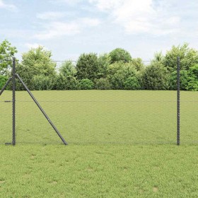 Reja con postes Gris 1.2 x 25 m Acero recubierto de PVC