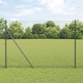 Reja con postes Gris 1.5 x 25 m Acero recubierto de PVC