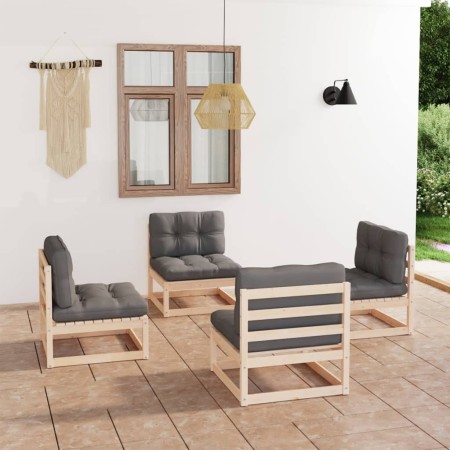 4-teilige Gartenmöbel mit Kissen aus massivem Zirbenholz von vidaXL, Gartensets - Ref: Foro24-3076309, Preis: 404,65 €, Rabat...