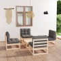 5-teiliges Gartenmöbel-Set und Kissen aus massivem Kiefernholz von vidaXL, Gartensets - Ref: Foro24-3076314, Preis: 460,67 €,...