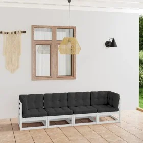 4-seater garden sofa with solid pine wood cushions by vidaXL, Outdoor sofas - Ref: Foro24-3076410, Price: 383,41 €, Discount: %