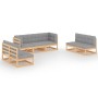 Muebles de jardín 7 piezas con cojines de madera de pino maciza de vidaXL, Conjuntos de jardín - Ref: Foro24-3076469, Precio:...
