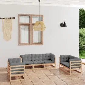 7-teilige Gartenmöbel mit Kissen aus massivem Zirbenholz von vidaXL, Gartensets - Ref: Foro24-3076499, Preis: 680,49 €, Rabat...