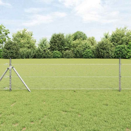 Reja con postes Plateado 0.4 x 10 m Acero recubierto de PVC