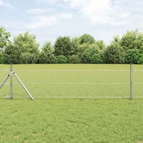 Reja con postes Plateado 0.4 x 10 m Acero recubierto de PVC