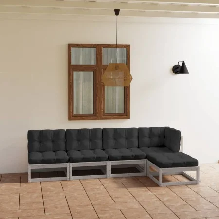5-teiliges Gartenmöbel-Set mit Kissen aus massivem Kiefernholz von vidaXL, Gartensets - Ref: Foro24-3076565, Preis: 445,59 €,...