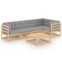 Muebles de jardín 6 piezas con cojines de madera de pino maciza de vidaXL, Conjuntos de jardín - Ref: Foro24-3076609, Precio:...