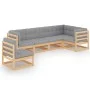 Gartenmöbel 6-teilig mit Kissen aus massivem Kiefernholz von vidaXL, Gartensets - Ref: Foro24-3076634, Preis: 541,60 €, Rabat...