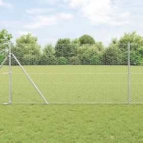 Reja con postes Plateado 1.4 x 10 m Acero recubierto de PVC