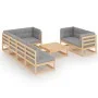 Garden furniture 8 pieces and cushions solid pine wood by vidaXL, Garden sets - Ref: Foro24-3076699, Price: 698,91 €, Discoun...