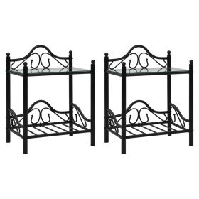 Mesitas de noche acero vidrio templado 45x30,5x60cm negro 2uds Mesitas de noche acero vidrio templado 45x30,5x60cm negro 2uds