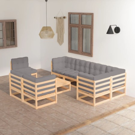 Garden furniture set 9 pieces and cushions solid pine wood by vidaXL, Garden sets - Ref: Foro24-3076719, Price: 830,33 €, Dis...