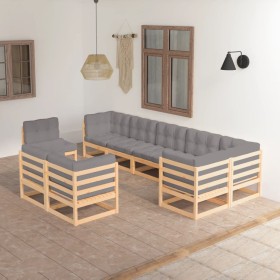 Gartenmöbel-Set 9-teilig und Kissen aus massivem Kiefernholz von vidaXL, Gartensets - Ref: Foro24-3076724, Preis: 894,60 €, R...