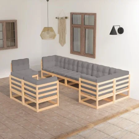 Garden furniture set 9 pieces and cushions solid pine wood by vidaXL, Garden sets - Ref: Foro24-3076724, Price: 884,00 €, Dis...
