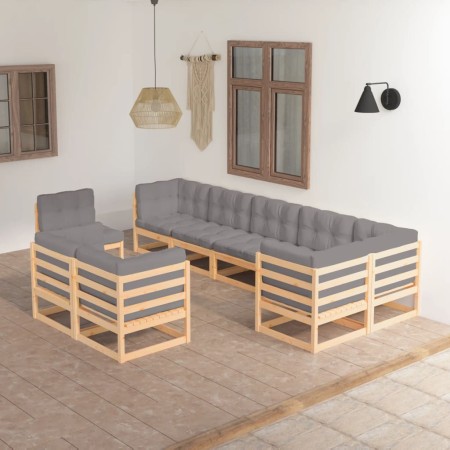 Gartenmöbel-Set 9-teilig und Kissen aus massivem Kiefernholz von vidaXL, Gartensets - Ref: Foro24-3076724, Preis: 894,60 €, R...