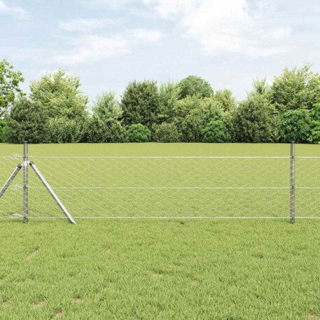 Reja con postes Plateado 0.4 x 25 m Acero recubierto de PVC