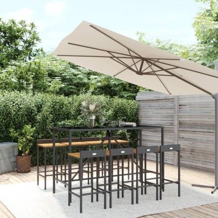 Bartisch und Gartenhocker 9 Stück Akazienholz PE Rattan schwarz von vidaXL, Gartensets - Ref: Foro24-3187680, Preis: 423,61 €...