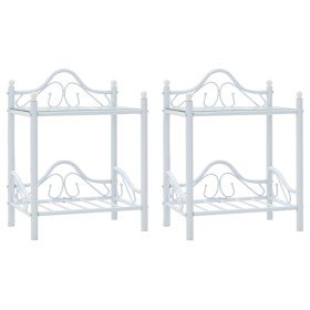 Mesitas de noche acero vidrio templado 45x30,5x60cm blanco 2uds Mesitas de noche acero vidrio templado 45x30,5x60cm blanco 2uds
