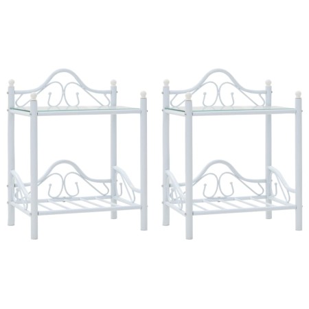 Mesitas de noche acero vidrio templado 45x30,5x60cm blanco 2uds