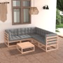 Gartenmöbel-Set 6-teilig und Kissen aus massivem Kiefernholz von vidaXL, Gartensets - Ref: Foro24-3076779, Preis: 501,67 €, R...