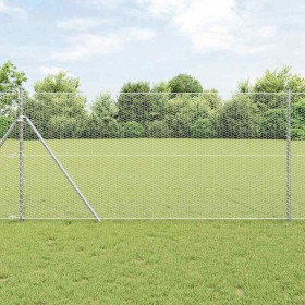 Reja con postes Plateado 1 x 25 m Acero recubierto de PVC