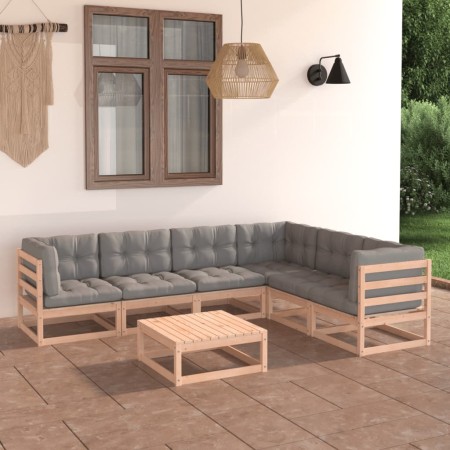 7-teiliges Gartenmöbel-Set und Kissen aus massivem Zirbenholz von vidaXL, Gartensets - Ref: Foro24-3076789, Preis: 604,53 €, ...